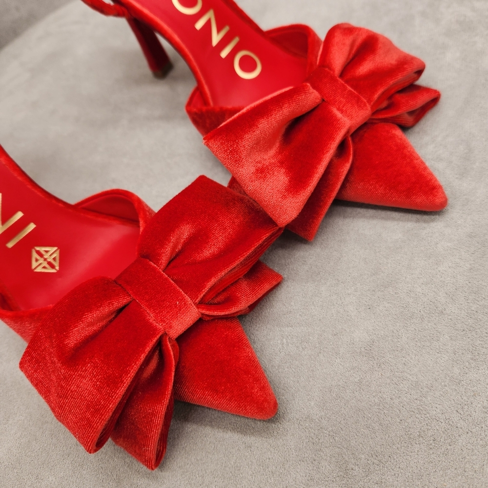 Antonio Melani Slingback Pumps 6 Red Scarlet Velvet Gentry Bow Pointy New $110 - Picture 5 of 15
